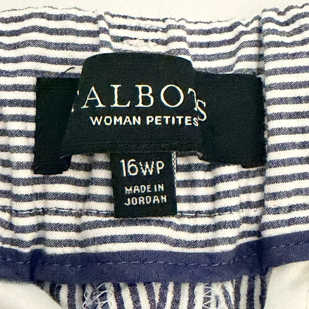 Talbots Signature Striped Seersucker Crop Capri Pants Blue White 16W PETITE